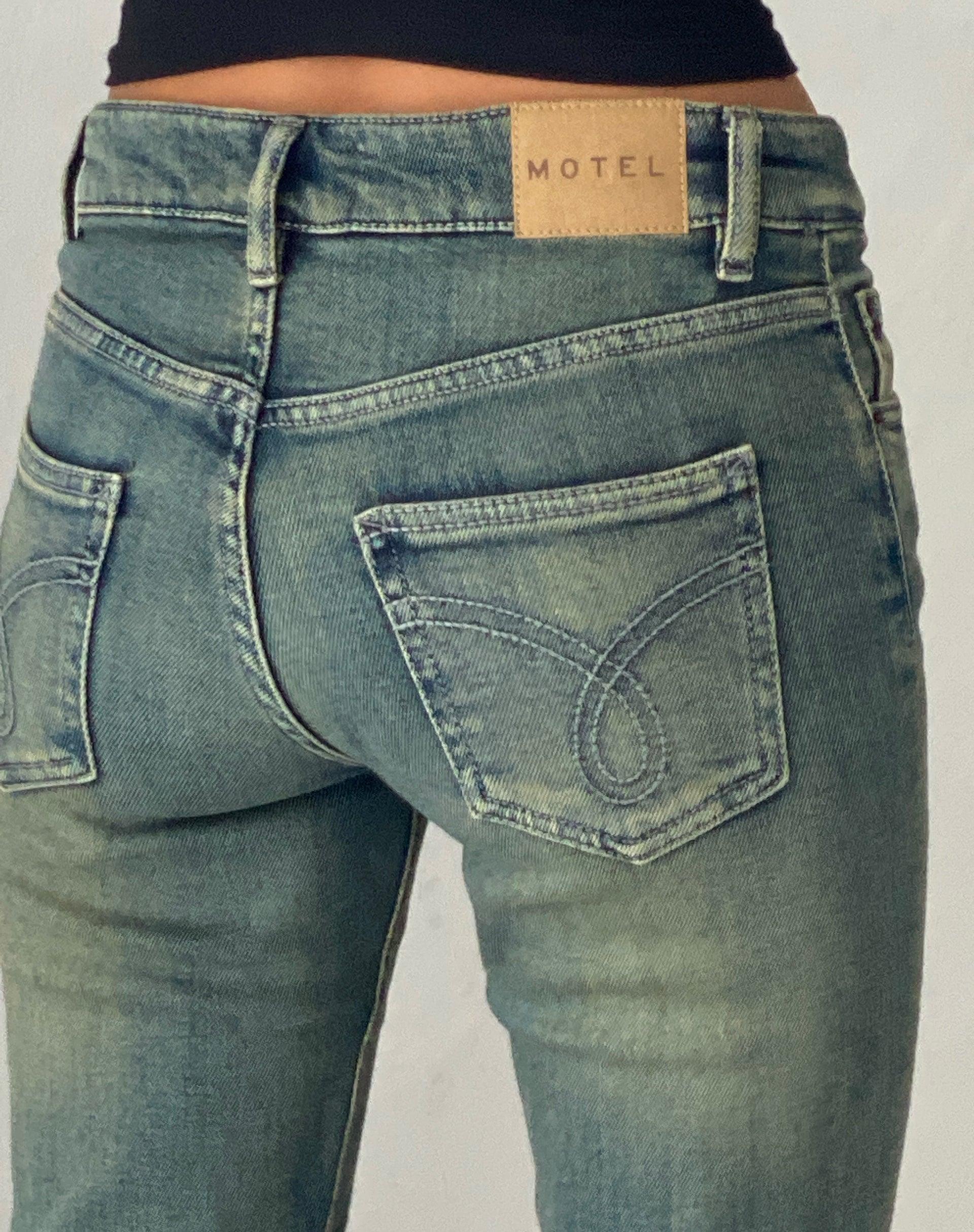 Low Rise Flared Jeans in Green Wash Female Product Image