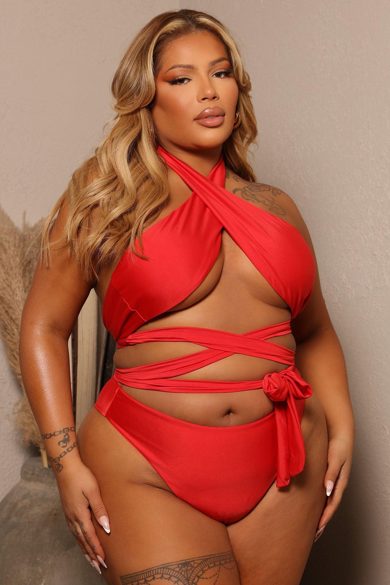 Pool Side Bae Wrapped Two Piece Swimsuit  - Red Product Image