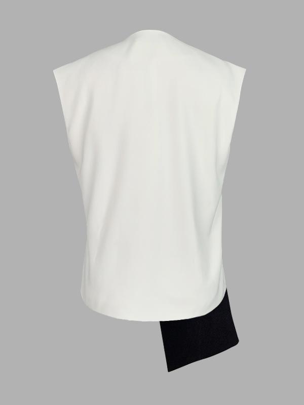 Loose Sleeveless Asymmetric Contrast Color V-Neck Vest Top Product Image