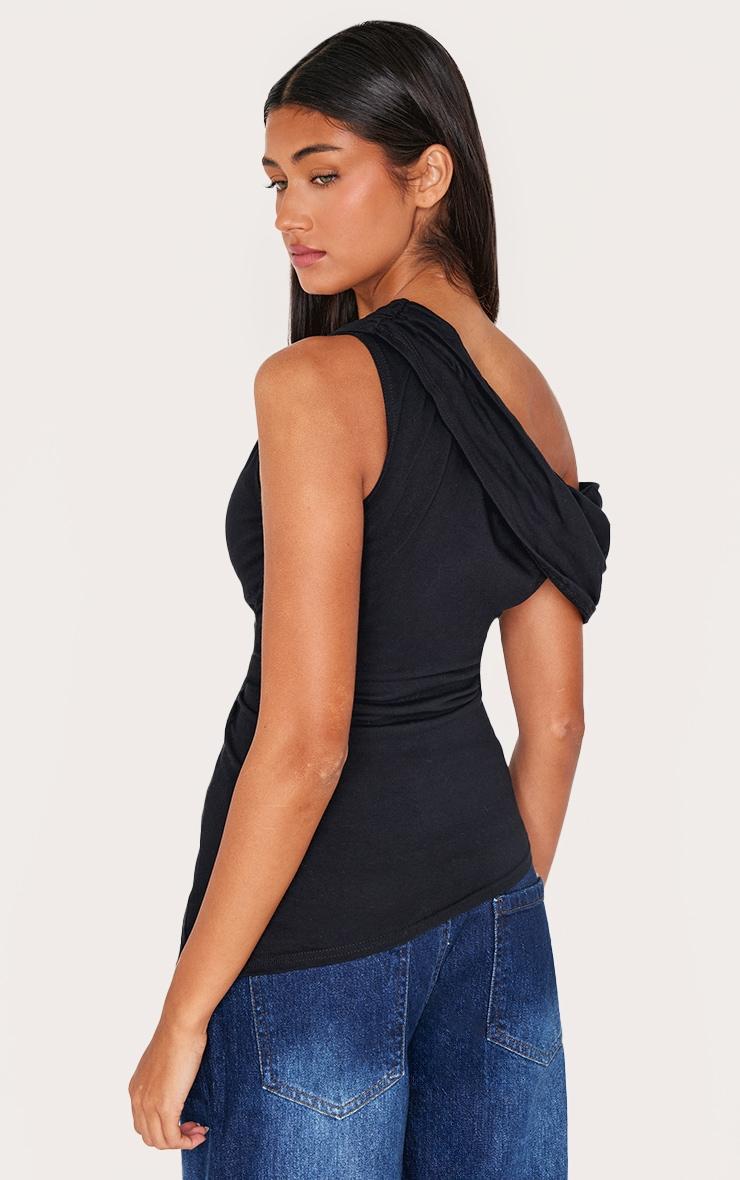 Black Fold Over Cotton Asymmetric Hem Long Top Product Image