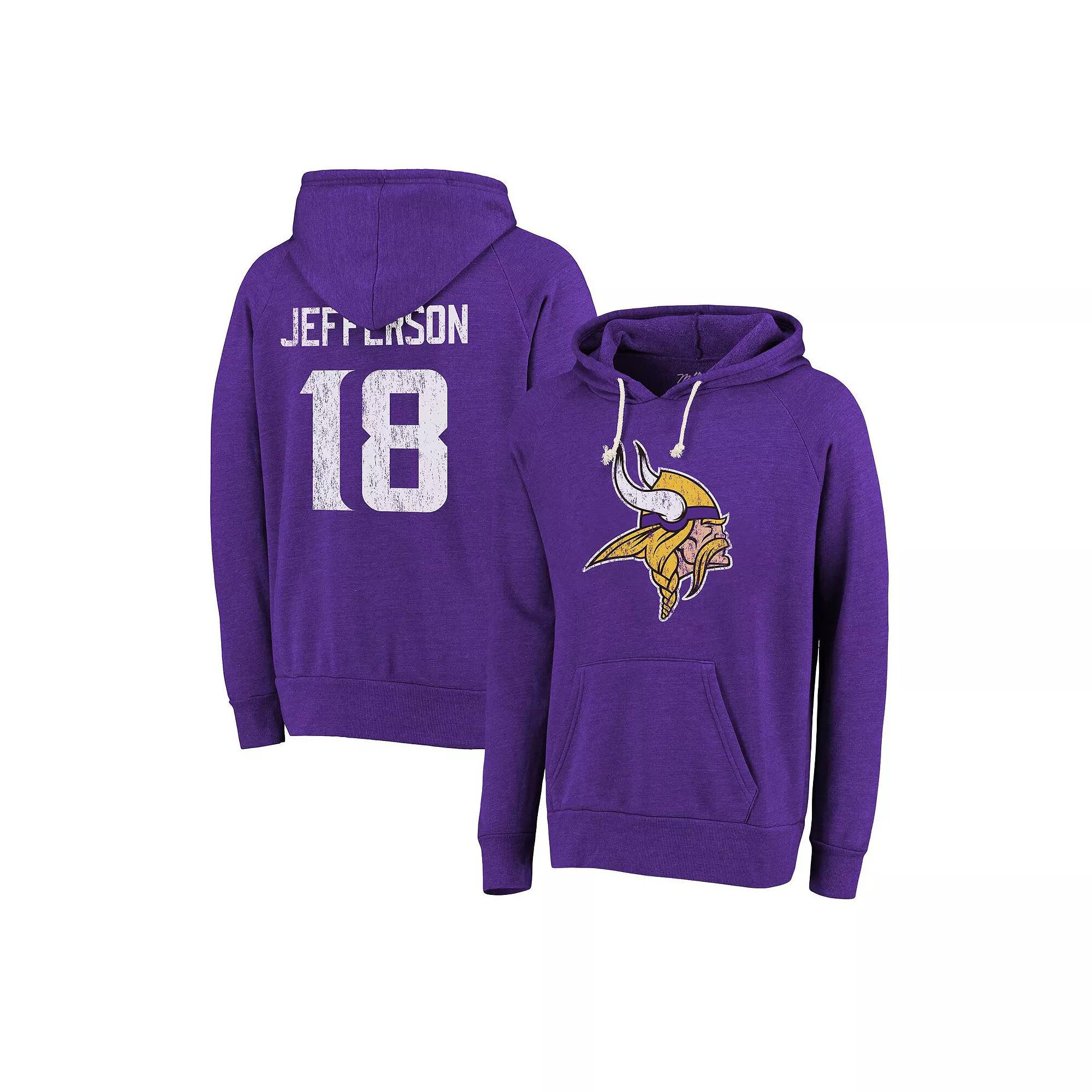Men's Majestic Threads Justin Jefferson Purple Minnesota Vikings Name & Number Tri-Blend Pullover Hoodie, Size: 2XL Product Image
