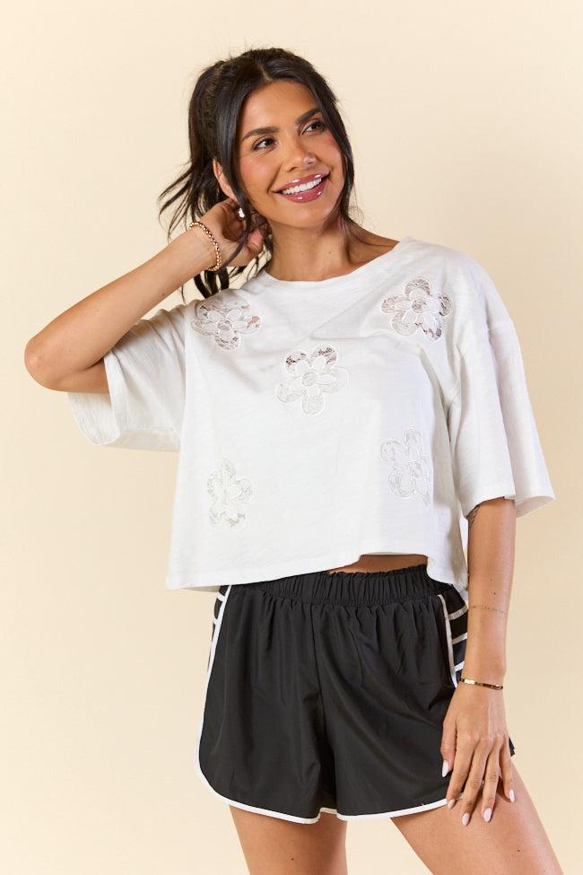 Flower-tacular Moments Daisy Embroidered Lace Short Sleeve Tee Product Image