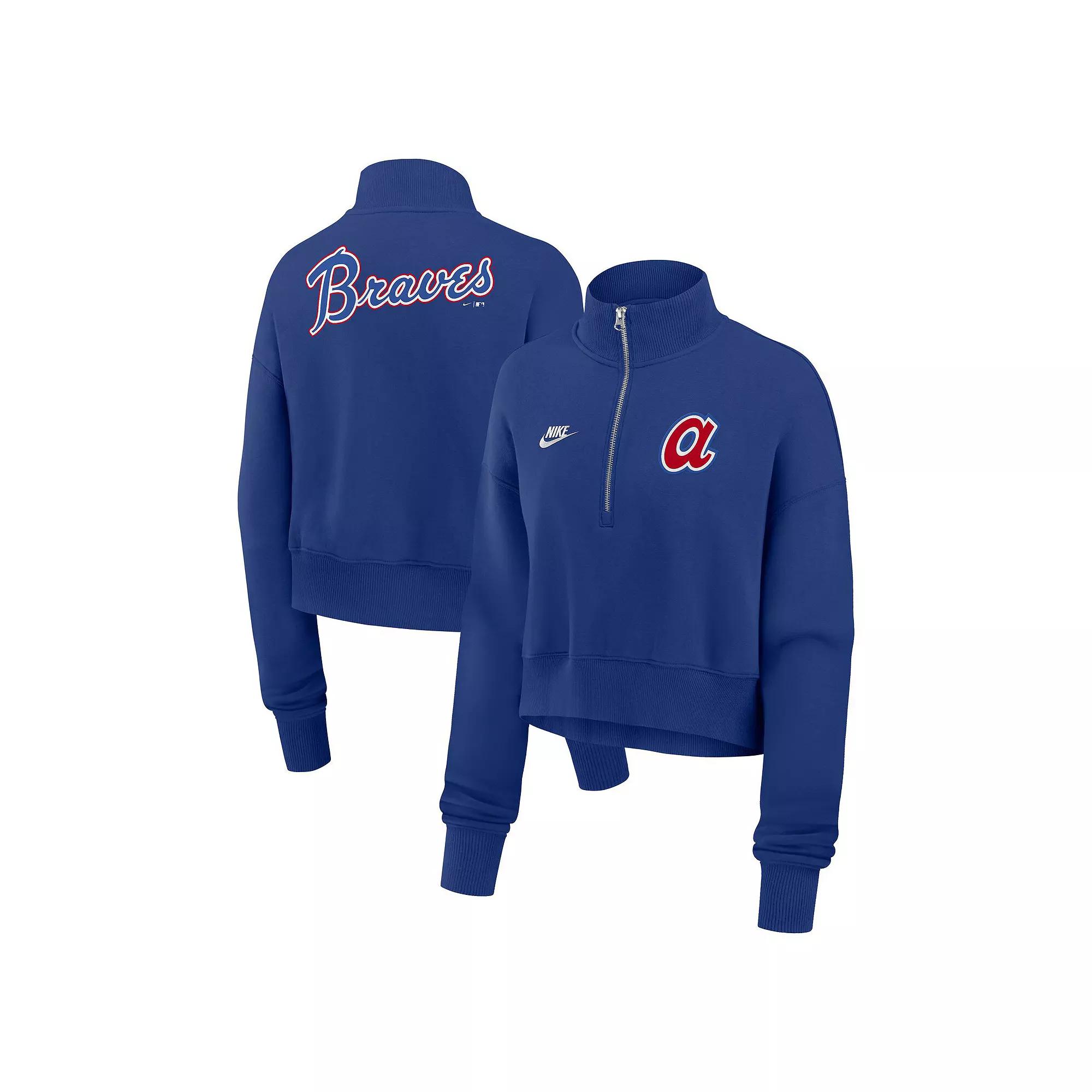 Women's Nike Royal Atlanta Braves Cooperstown Collection Phoenix Fleece Half-Zip Sweatshirt,  Product Image
