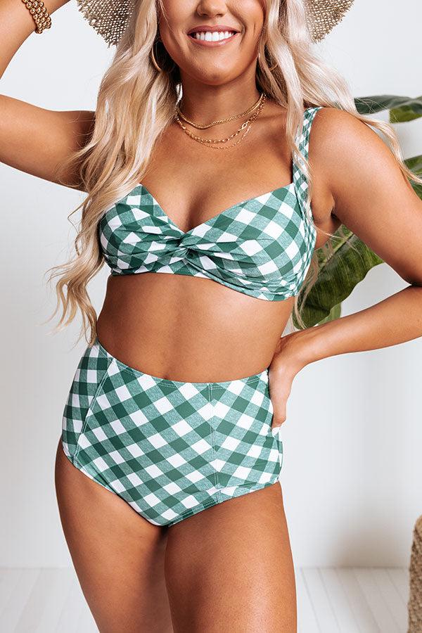 Tanning In Tulum Gingham Bikini Top in Hunter Green Product Image
