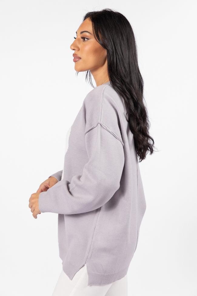 In My Heart Grey and Ivory Cable Knit Heart Sweater FINAL SALE Product Image