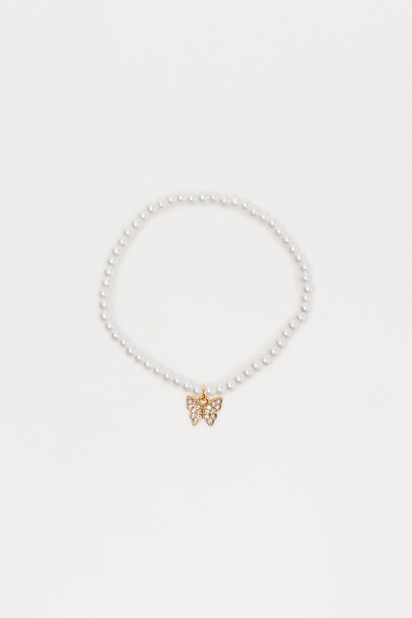 Pearls & Butterfly Layered Anklet  - White Female Product Image