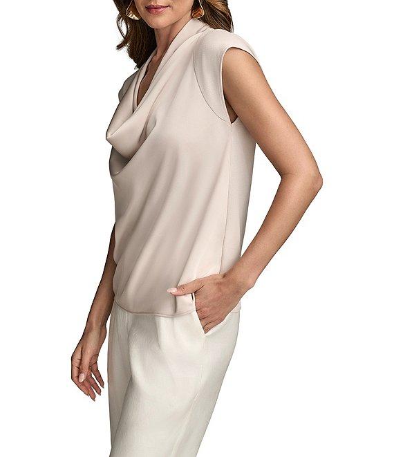 Donna Karan Mixed Media Cowl Neck Cap Sleeve Top Product Image