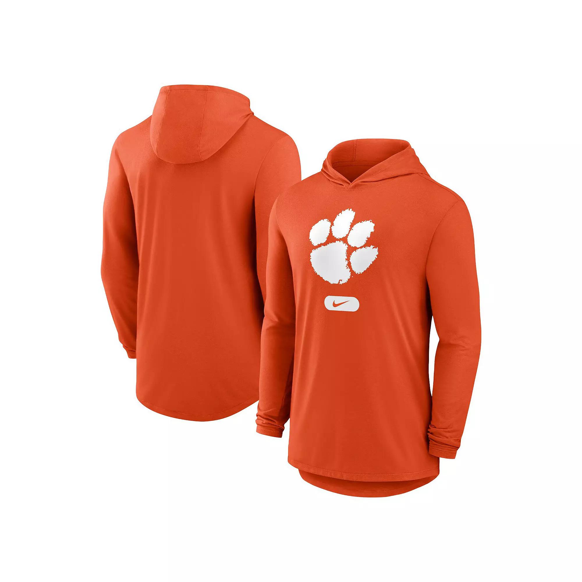 Men's Nike Orange Clemson Tigers Lightweight Performance Long Sleeve Hoodie T-Shirt,  Product Image