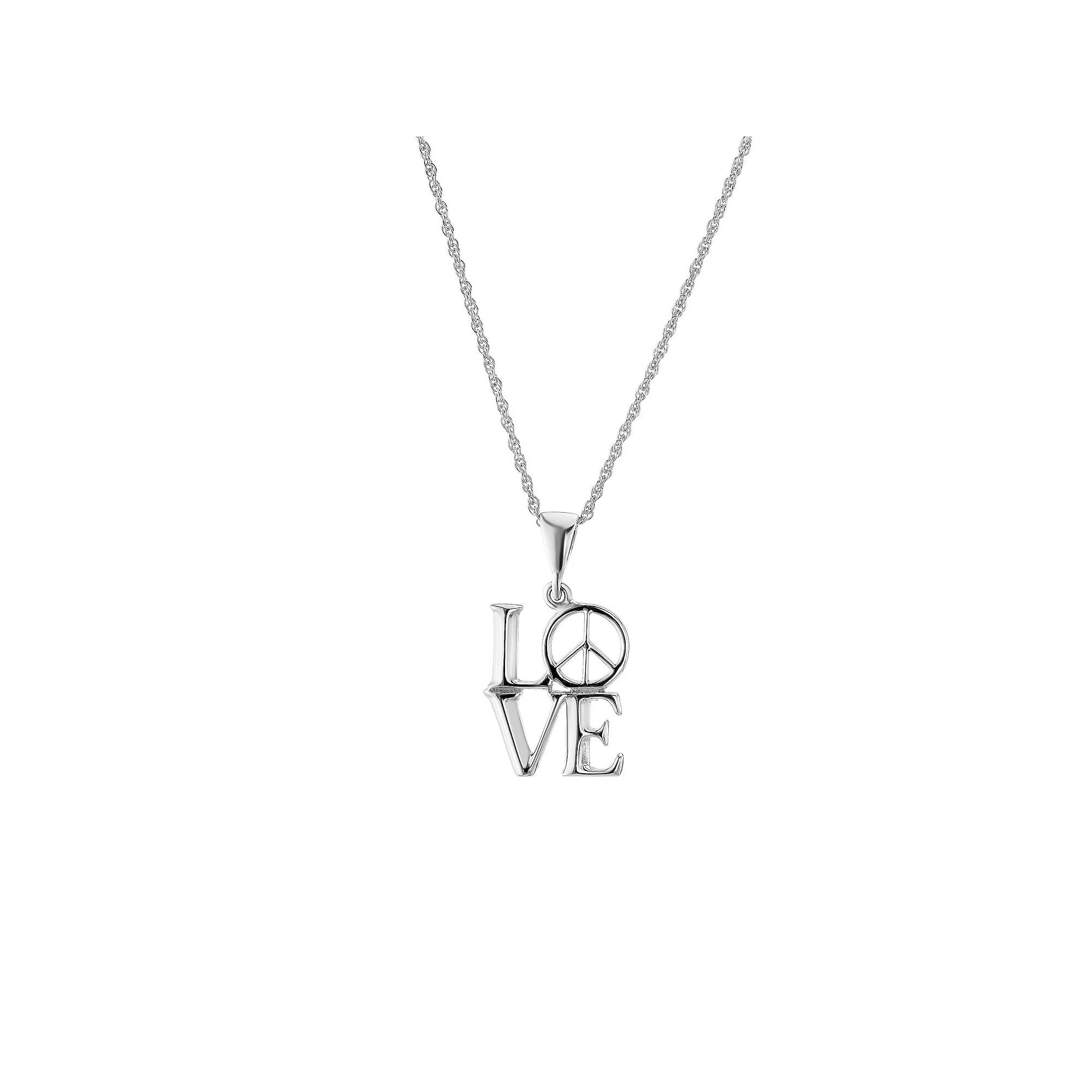 Athra NJ Inc Sterling Silver Peace Sign Love Pendant Necklace, Women's, Size: 16" Product Image