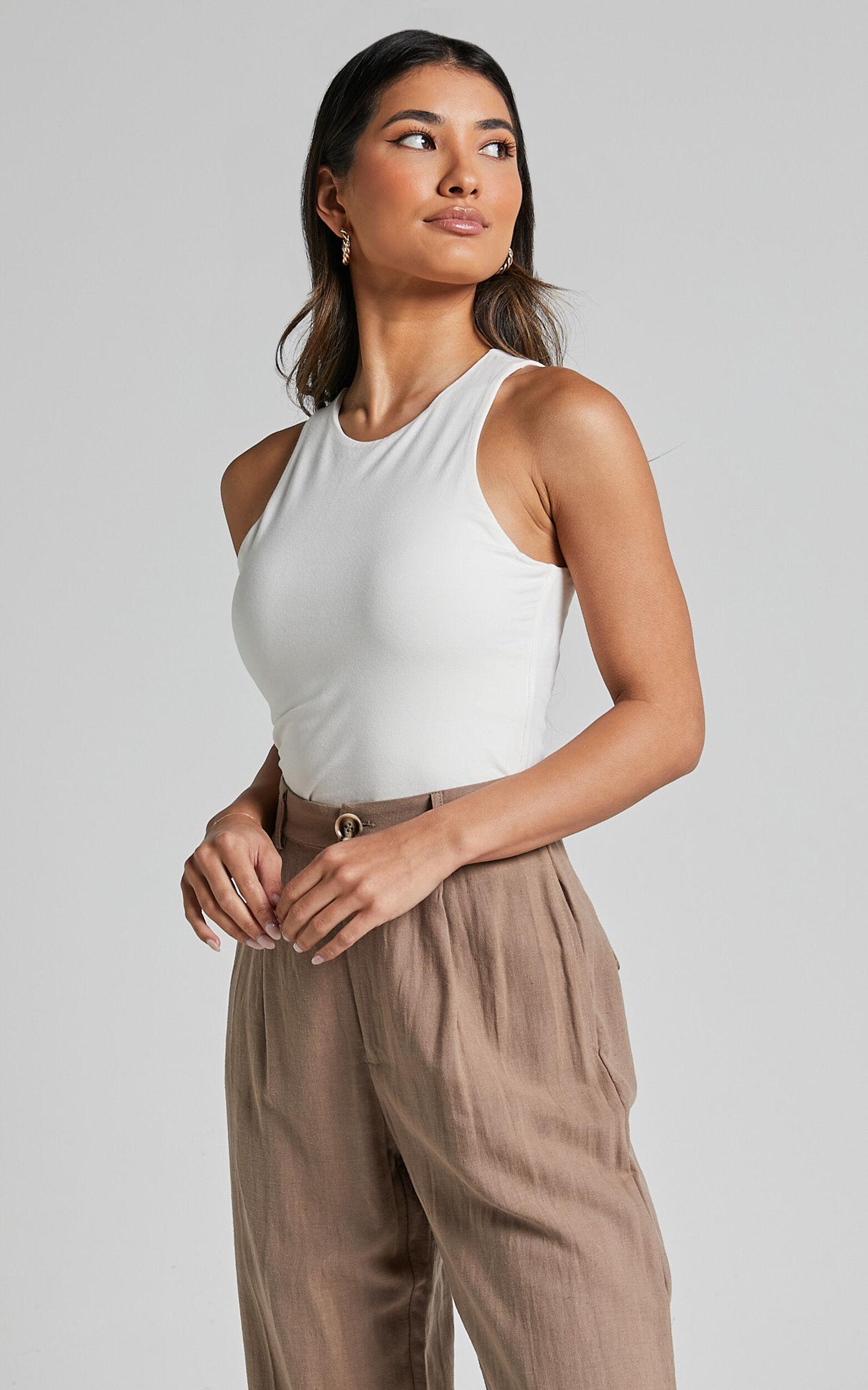 Cardella Tank - Jersey Long Line Scoop Neck Top in White Product Image