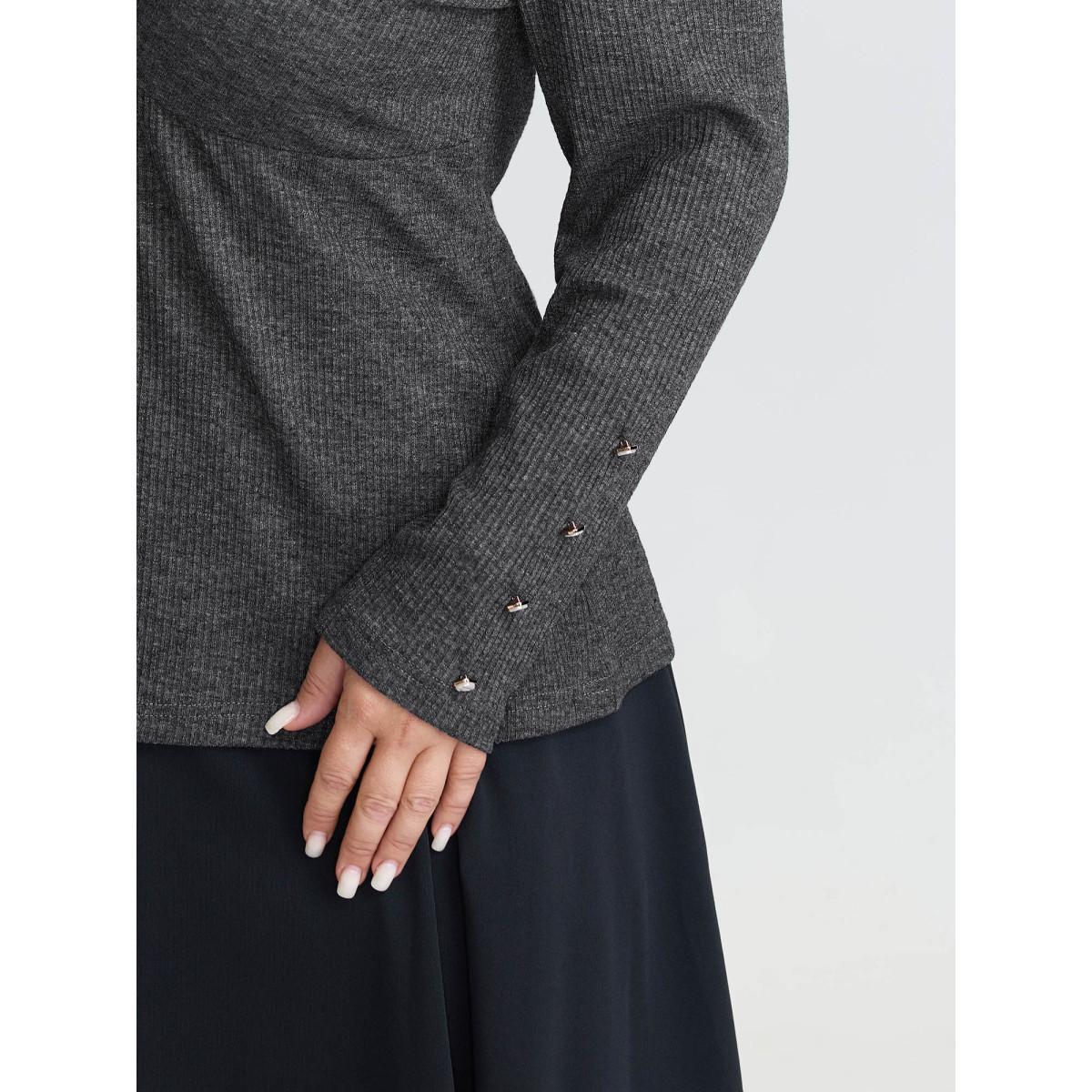 Plus Size Stretchy Cross Neck Cutout Ribbed Knit Top DimGray Women Timeless Twist V-neck Bodycon Elegant T-shirts BloomChic 28/5X Product Image