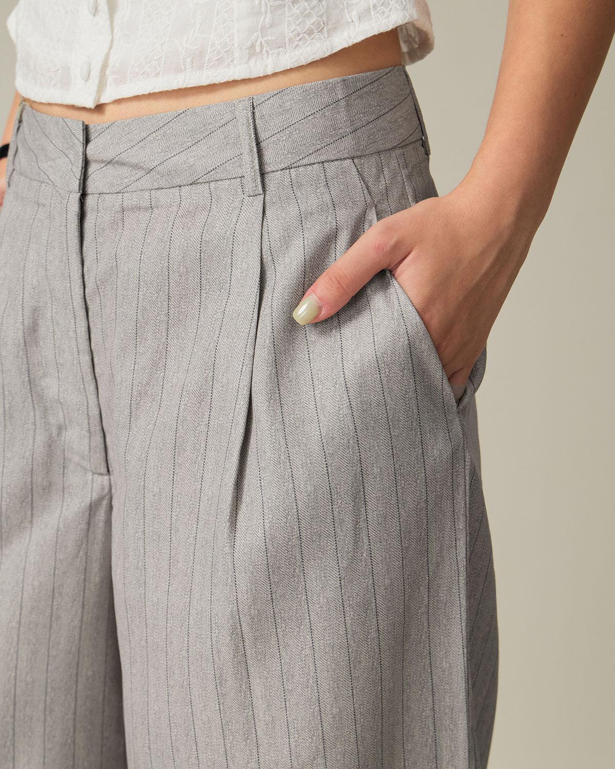 Khaki Striped Pocket Pants Product Image