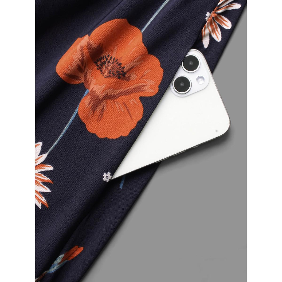 Plus Size Floral Boho Print Lantern Sleeve Dress Indigo Women Elegant Non Round Neck Long Sleeve Curvy BloomChic 26/4X Product Image