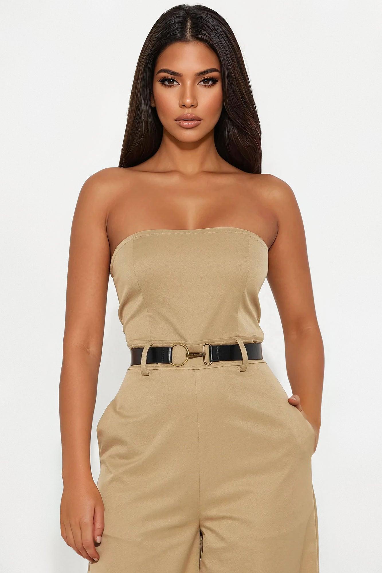 Breanne Belted Jumpsuit - Tan Female Product Image