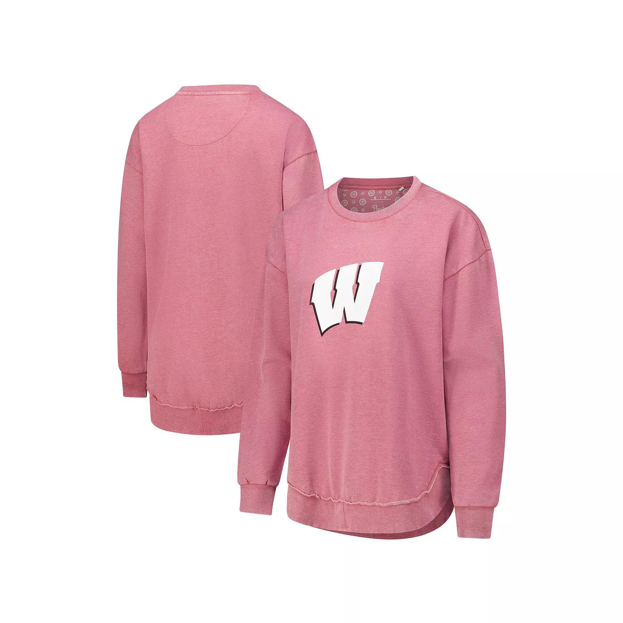 Women's Pressbox Pink Wisconsin Badgers Poncho Fleece Pullover Sweatshirt,  Product Image