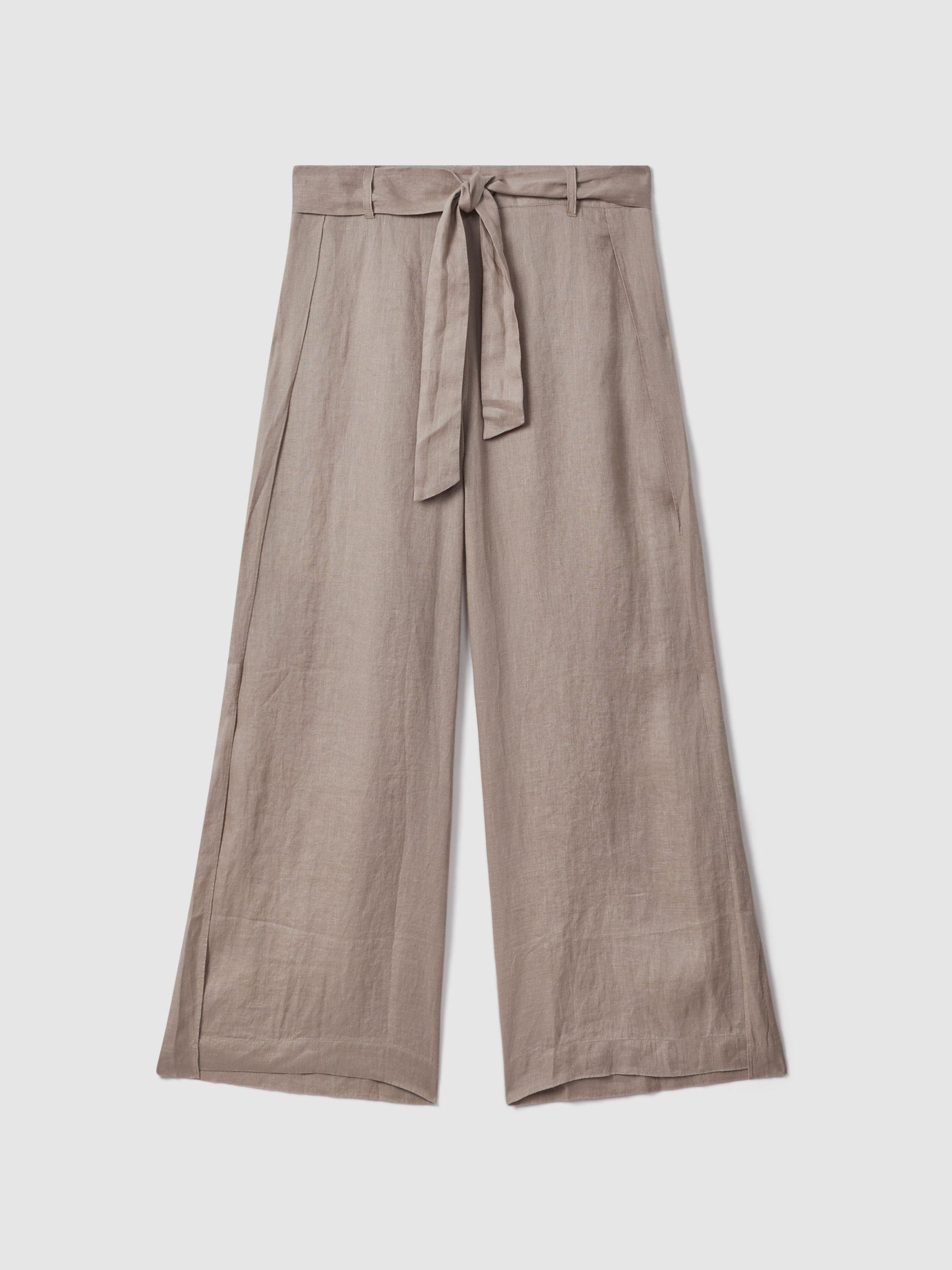 Linen Side Split Trousers in Taupe Product Image