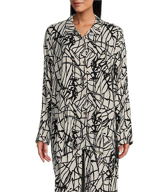 Bryn Walker Mirren Rayon Crepe Netta Print Collar Neck Long Sleeve Button Front Top Product Image