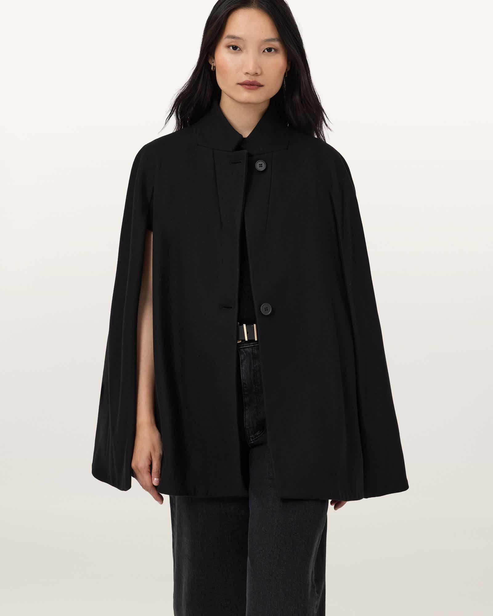 Lunis Wool Cape Coat Black | ALLSAINTS US Product Image