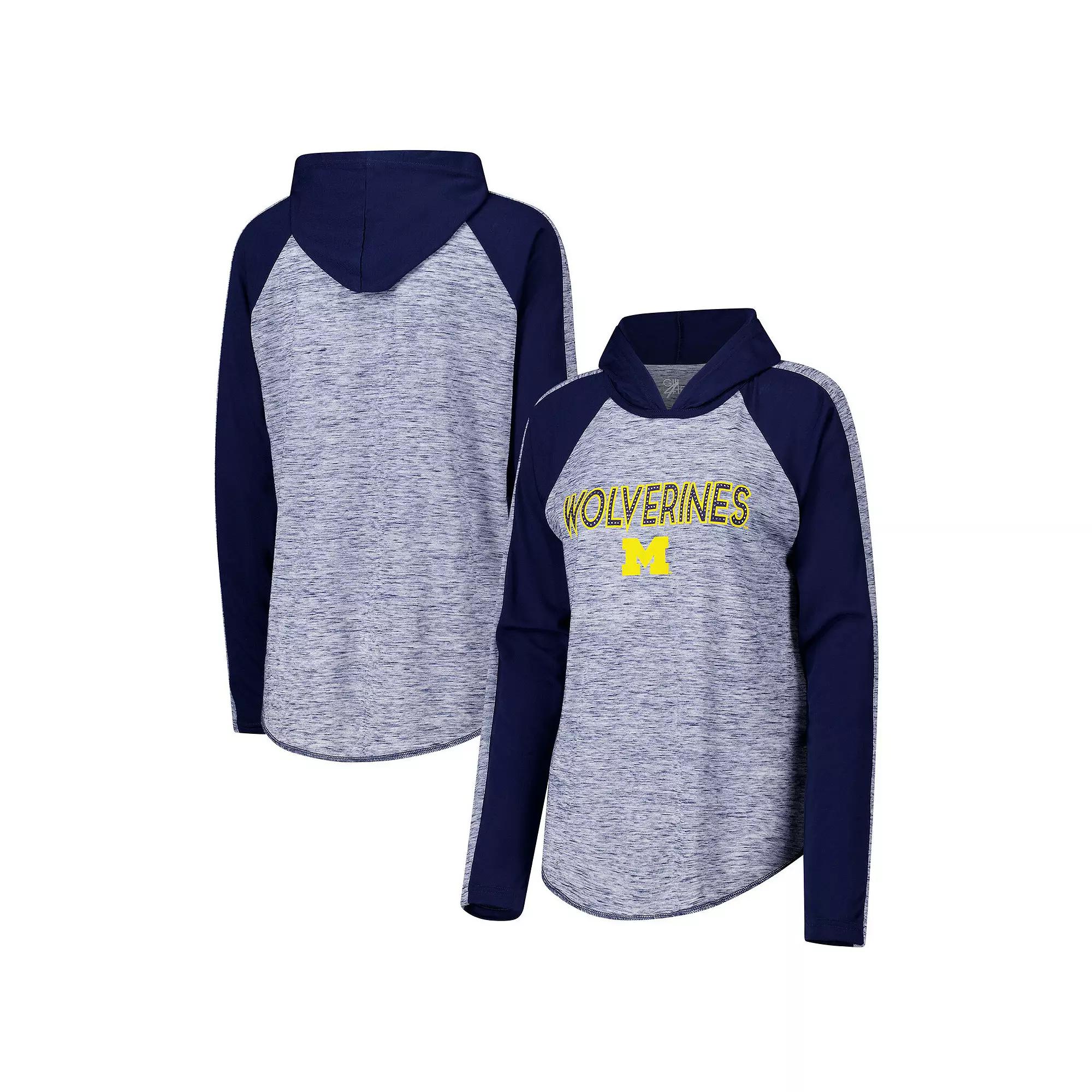 Women's G-III 4Her by Carl Banks Navy Michigan Wolverines Underdog Bling Raglan Long Sleeve Hoodie T-Shirt,  Product Image