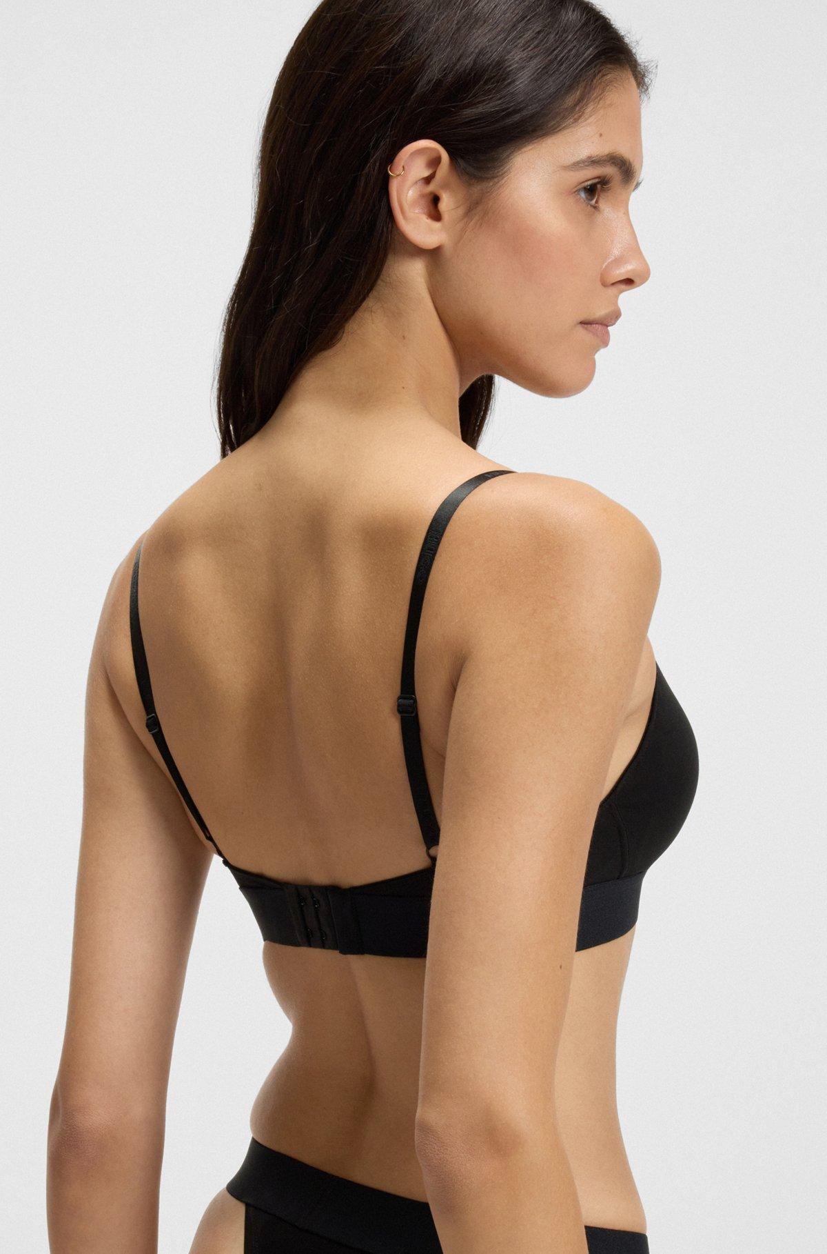 HUGO - Stretch-cotton triangle bra with red logo label - Black Product Image