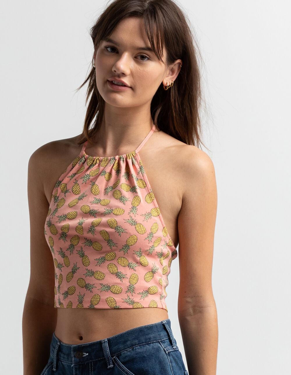 FULL TILT Pineapple Womens Halter Top - PEACH Product Image