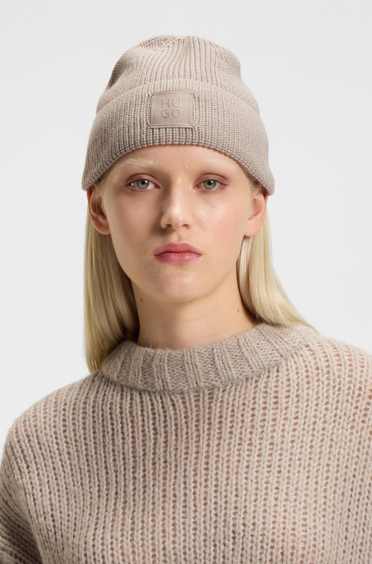 Wool-blend beanie hat with logo label Product Image
