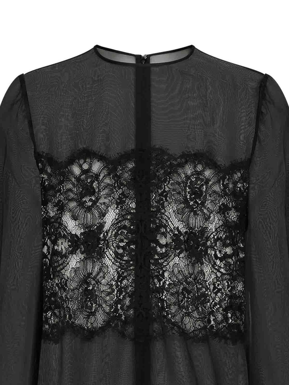 DOLCE & GABBANA Short Organza And Lace Dress In Black Product Image