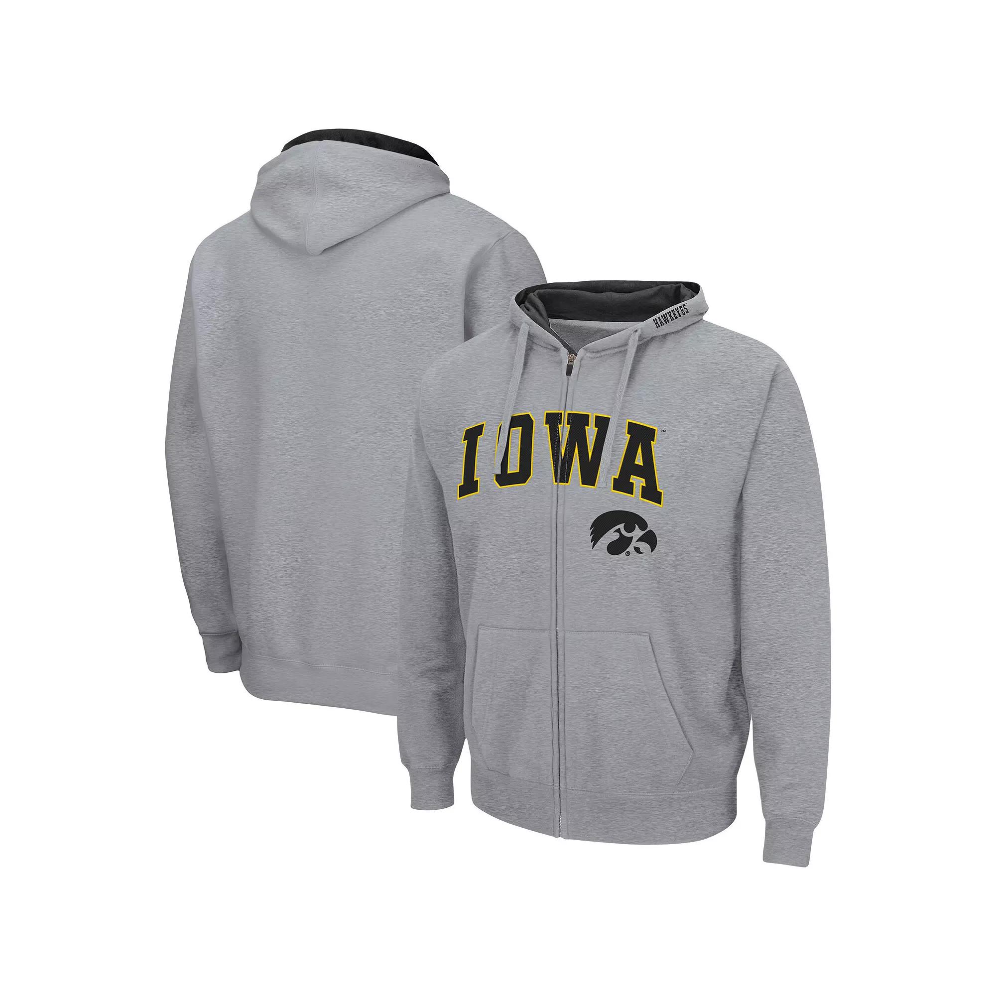 Men's Colosseum Heathered Gray Iowa Hawkeyes Arch & Logo 3.0 Full-Zip Hoodie,  Product Image