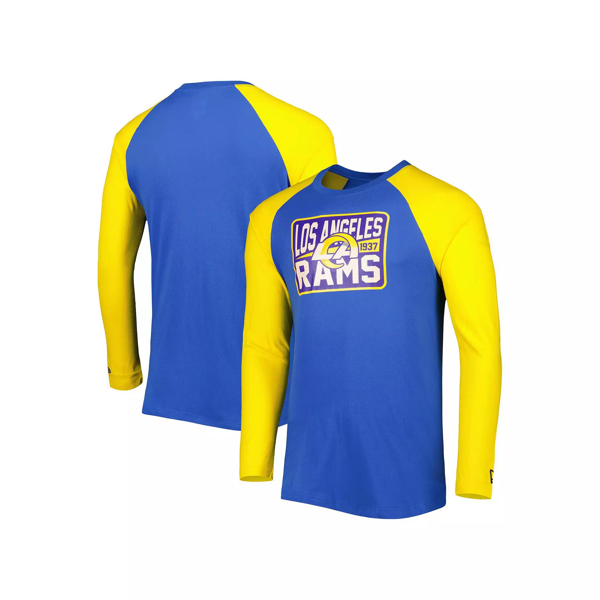 Men's New Era Royal Los Angeles Rams Current Raglan Long Sleeve T-Shirt,  Product Image