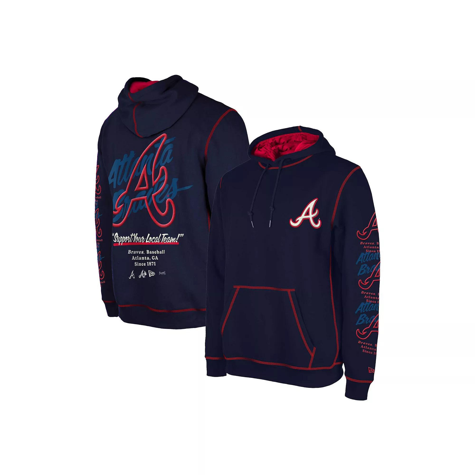 Men's New Era Navy Atlanta Braves Team Split Pullover Hoodie, Size: Medium, Blue Product Image