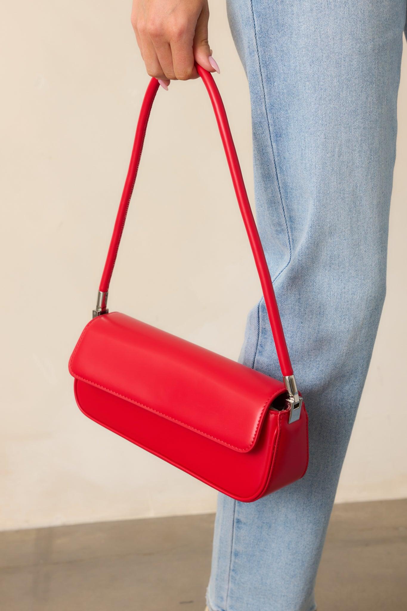 New York Nights Red Faux Leather Baguette Handbag Product Image