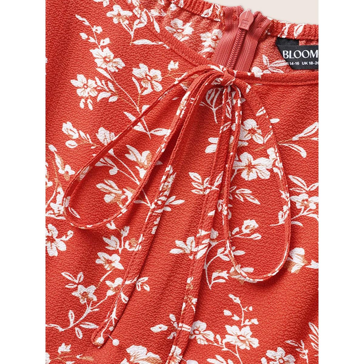 Plus Size Rust Crew Neck Ditsy Floral Tie Knot Jumpsuit Women Elegant Cap Sleeve Round Neck Everyday Loose Jumpsuits BloomChic 14-16/1X Product Image