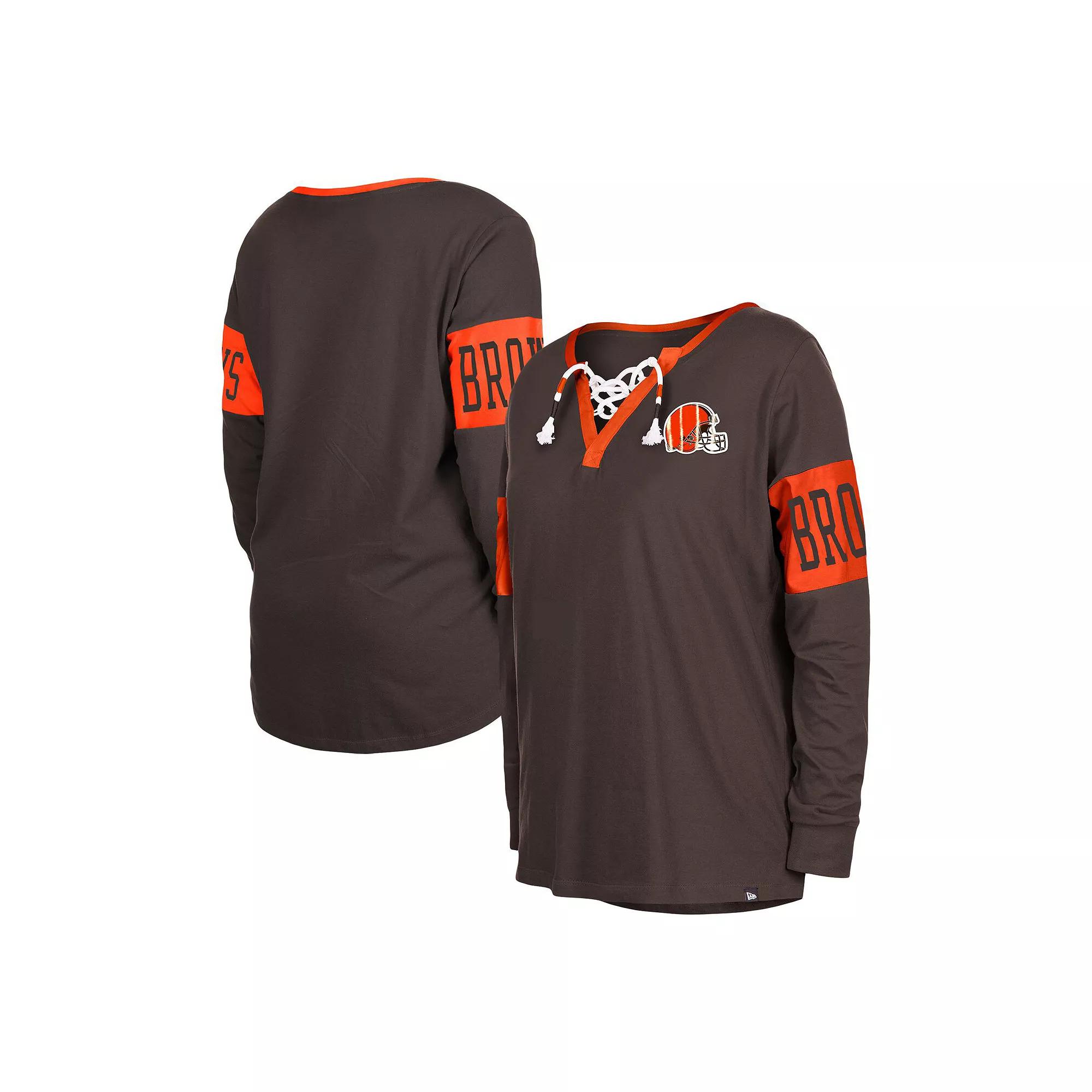 Women's New Era Brown Cleveland Browns Lace-Up Notch Neck Long Sleeve T-Shirt, Size: XL Product Image