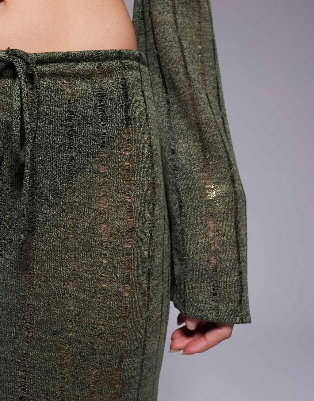 South Beach maxi knit beach skirt in khaki - part of a set Product Image