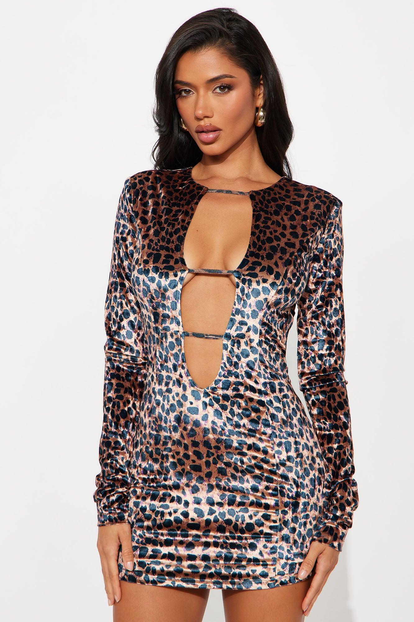 Dakota Printed Velvet Mini Dress - Leopard Product Image