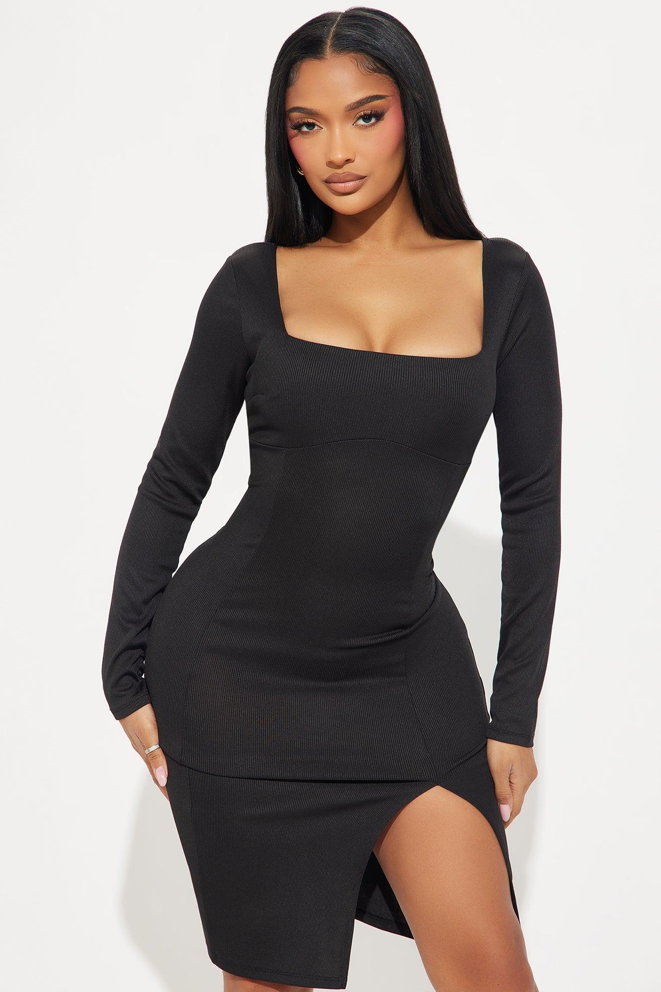 Amelie Ribbed Midi Dress - Black Product Image