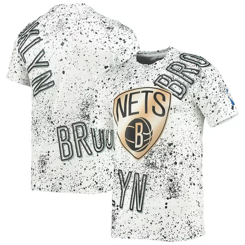 Men's FISLL White Brooklyn Nets Gold Foil Splatter Print T-Shirt, Size: Medium Product Image