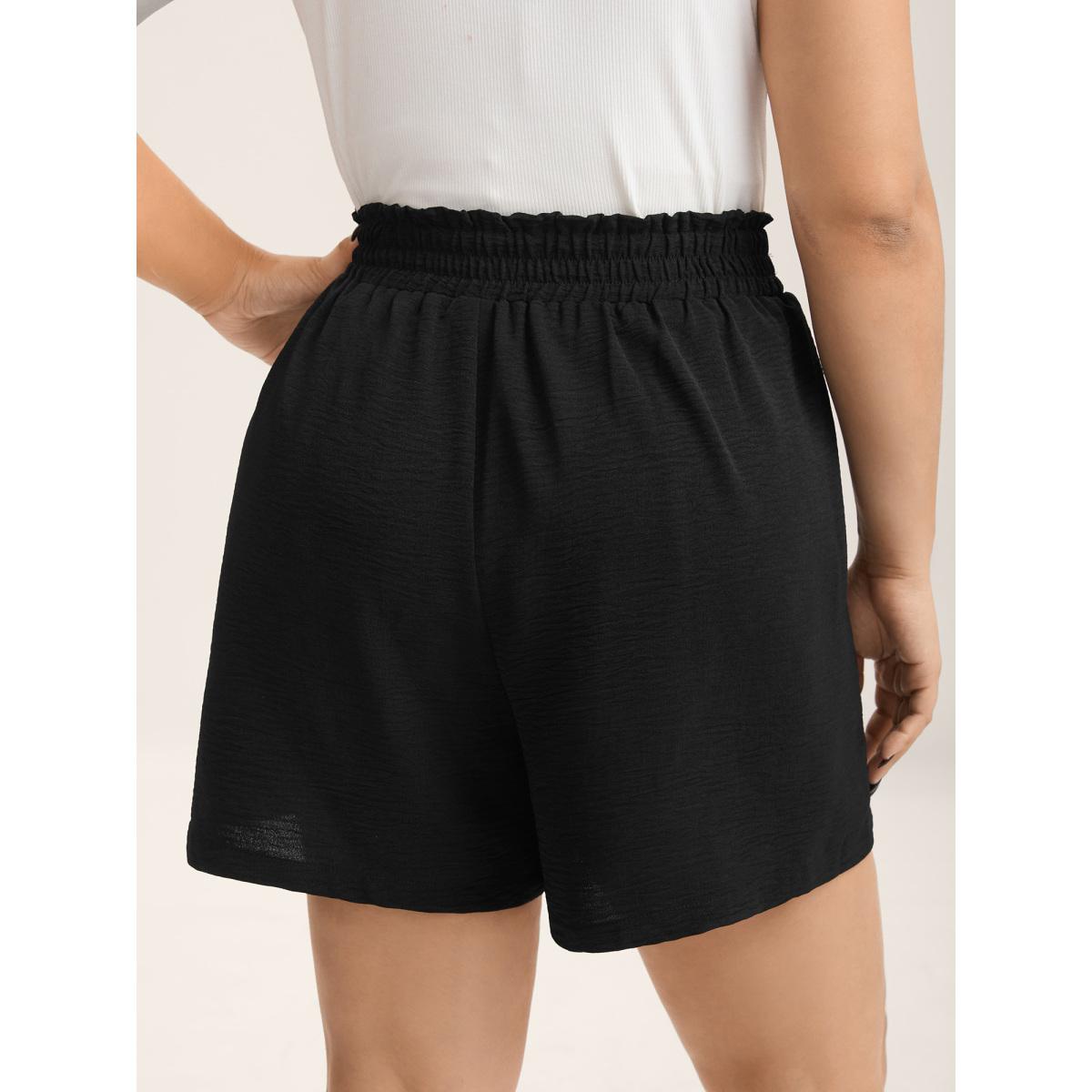 Plus Size Belted Wide-Leg Solid Shorts Women Black Leisure Tie knot Wide Leg Casual Shorts BloomChic 18-20/2X Product Image