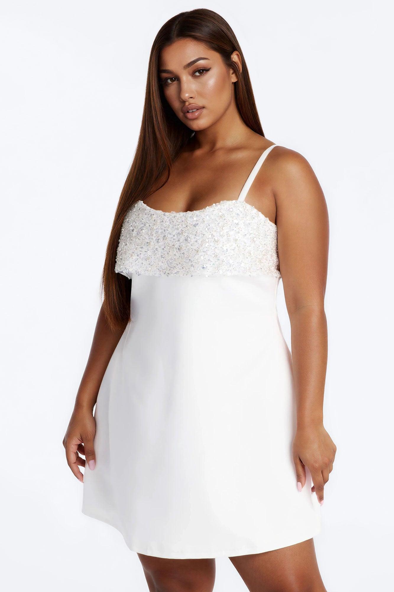 Pure Intentions Embellished Mini Dress - White Female Product Image