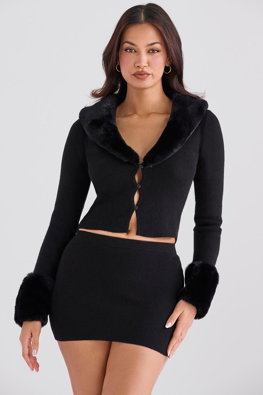 Blanche  black faux fur trim cardigan - sale Product Image