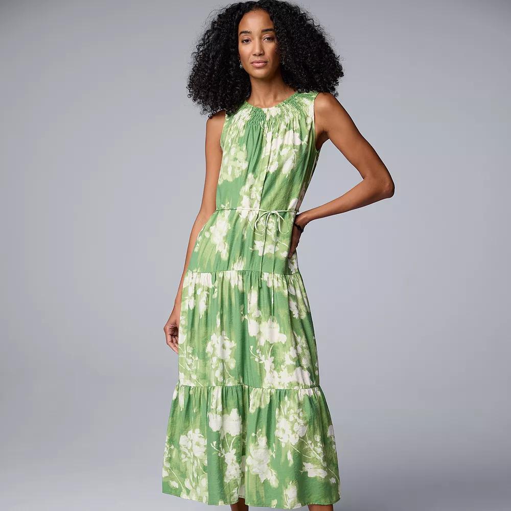 Women's Simply Vera Vera Wang Smocked Maxi Dress, Size: XS, Green Floral Product Image