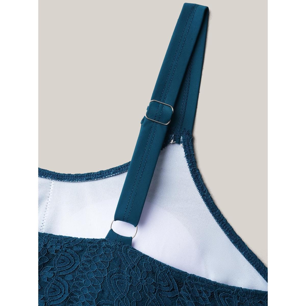 Plus Size Lace Hi-Low Hem Flared Tiered One-Piece Swimsuit Women's Swimwear Cyan Beach Gathered Curve Bathing Suits High stretch One Pieces BloomChic 12/L Product Image