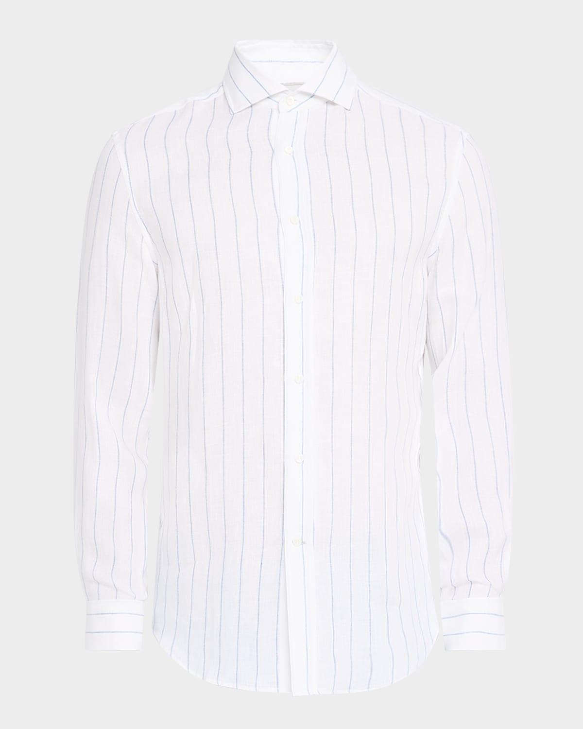 Men's Linen Stripe Casual Button-Down Shirt Product Image