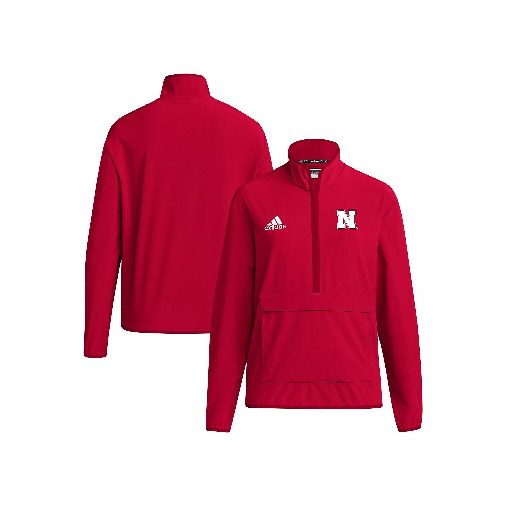 Men's adidas Scarlet Nebraska Huskers Coaches Sideline Half-Zip Jacket,  Product Image