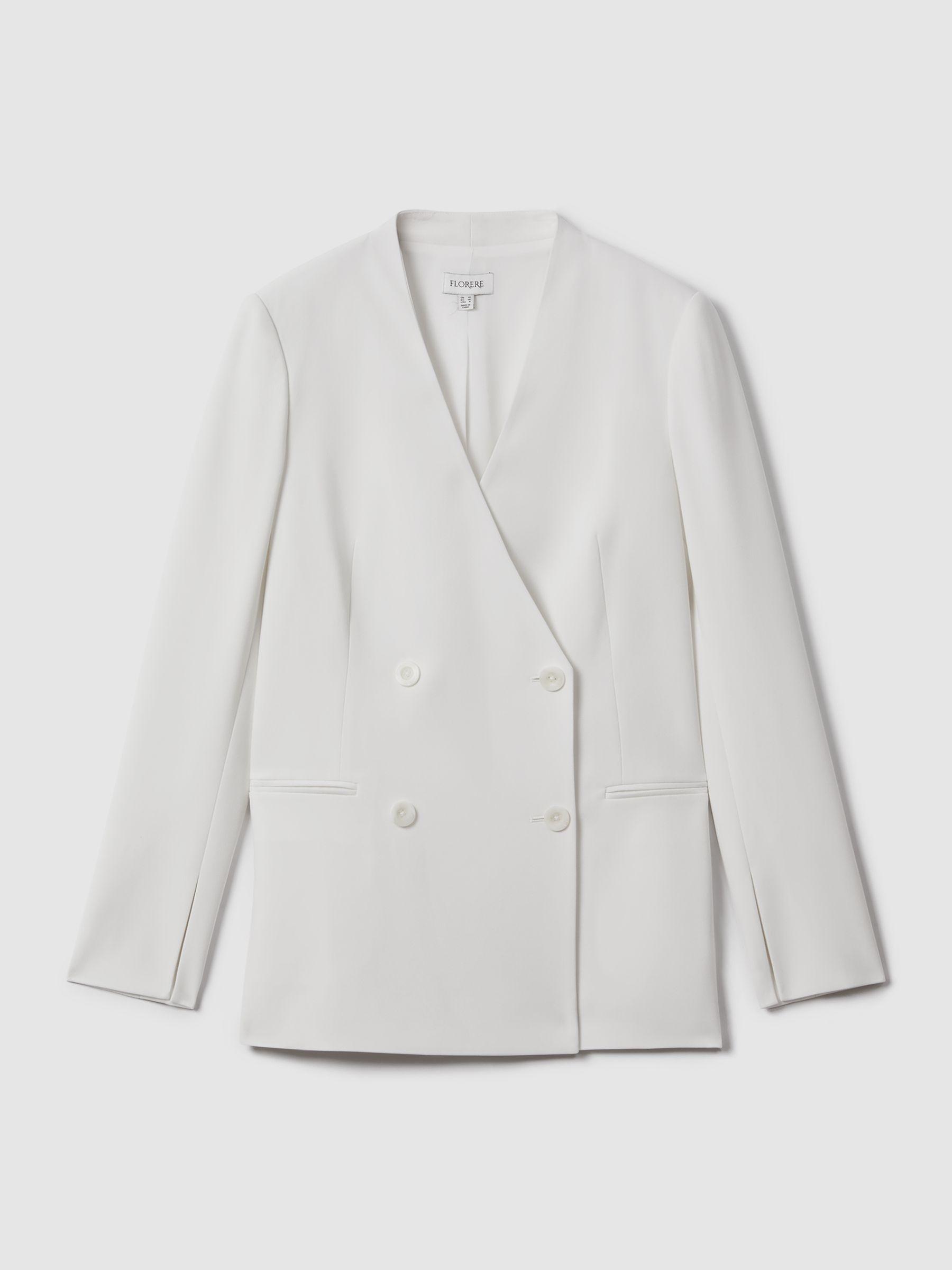 Florere Collarless Double Breasted Blazer in Ivory Product Image