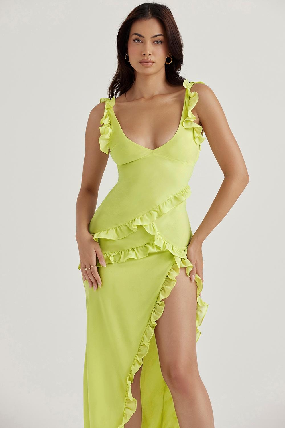 Pixie  lime ruffle maxi dress Product Image