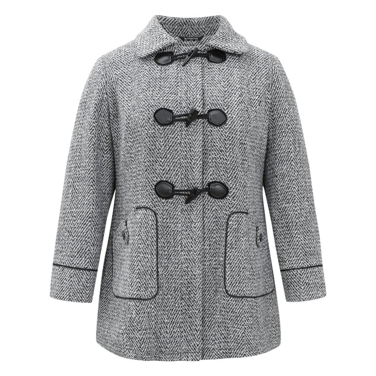 Plus Size Duffle Button Zipper Pocket Tweed Coat Women DimGray Casual Texture Ladies Dailywear Winter Coats BloomChic 18-20/2X Product Image