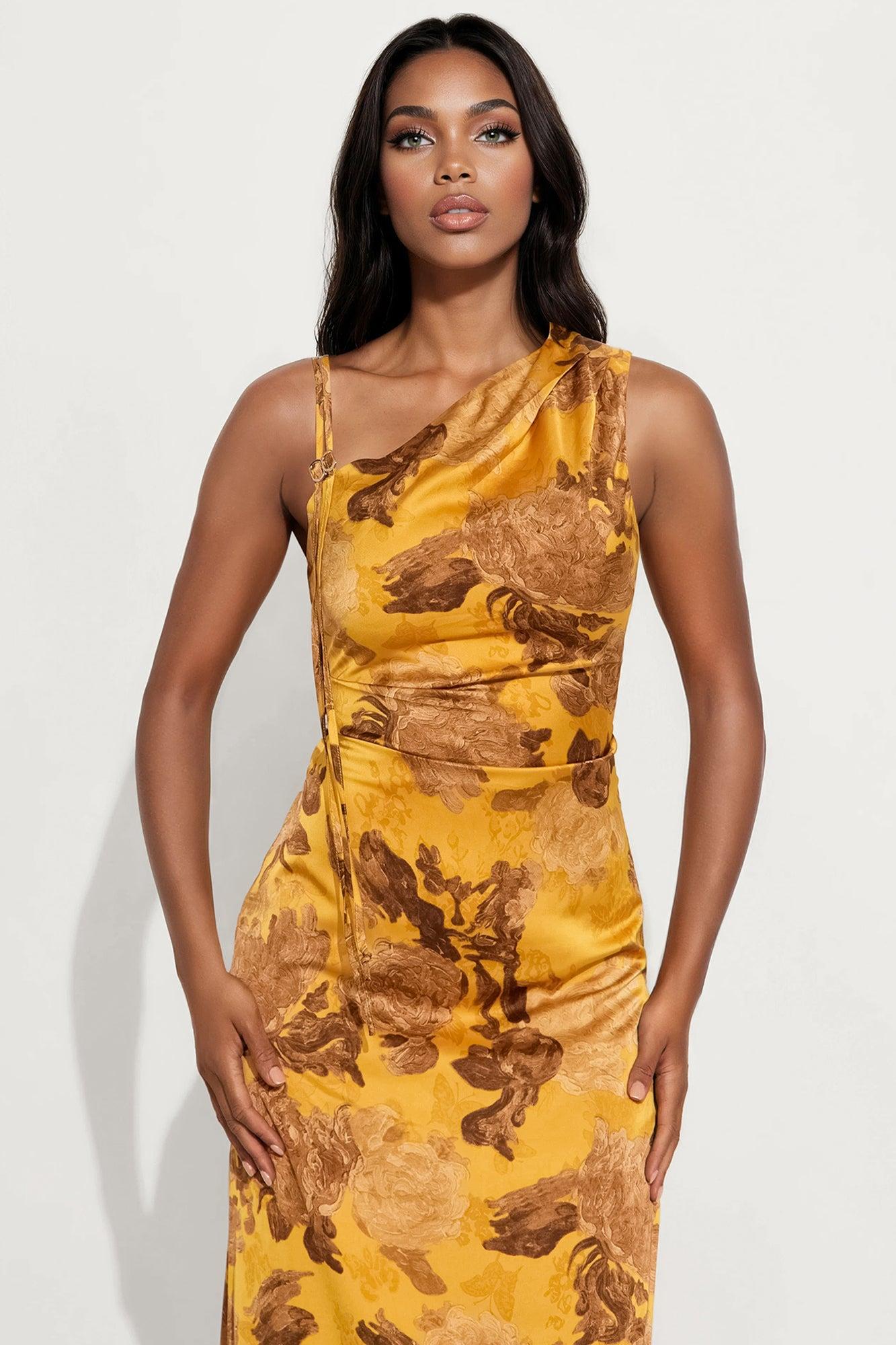 Delphina Satin Maxi Dress - Gold/Brown Female Product Image