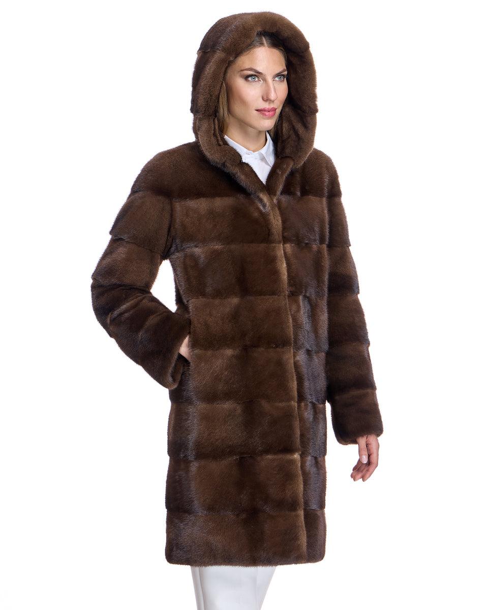 Horizontal Hooded Mink Coat Product Image