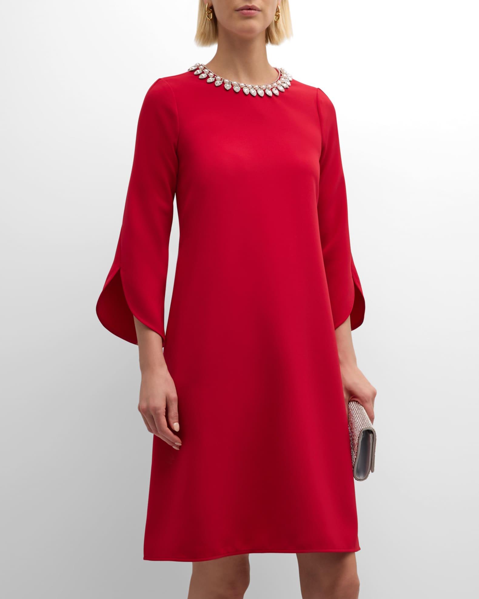 Crystal-Embellished Crepe Midi Shift Dress Product Image